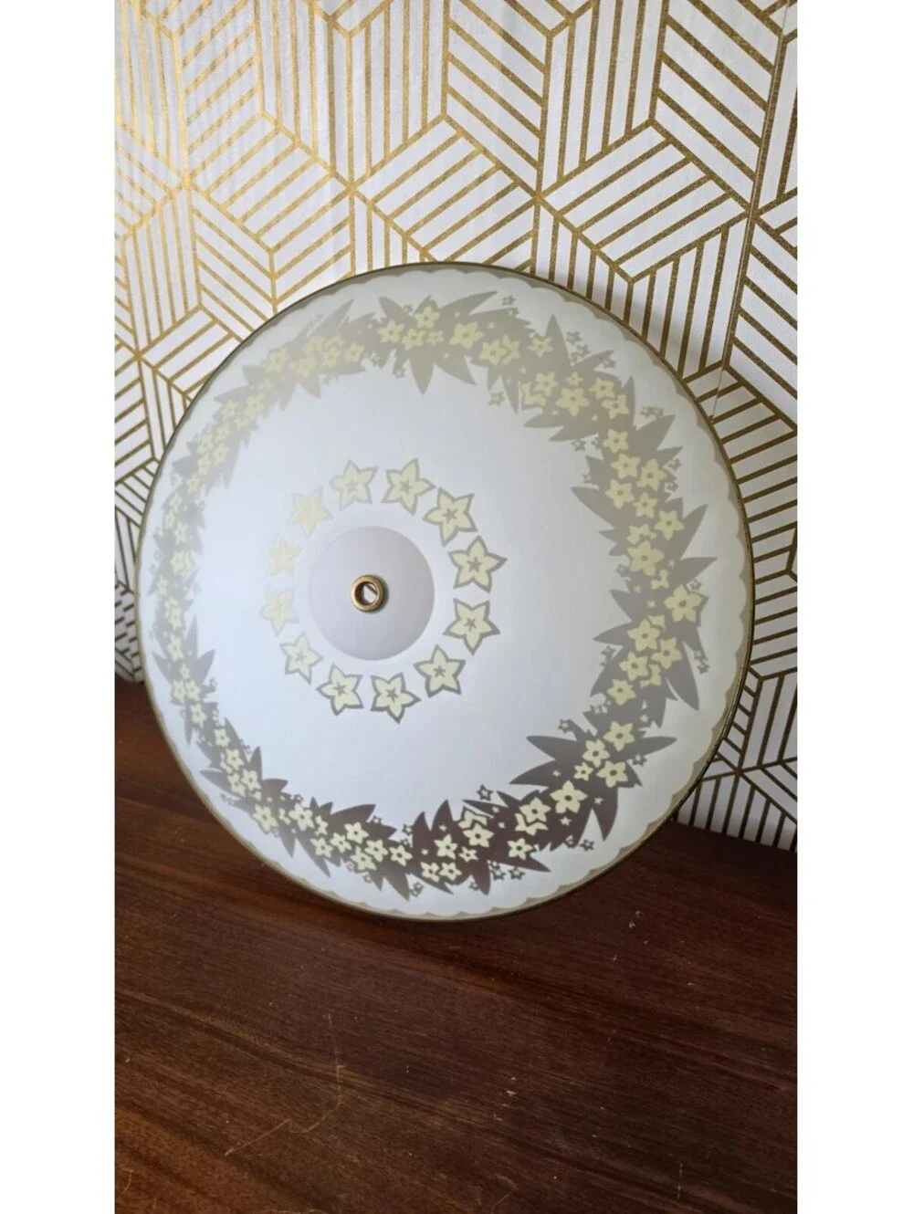 Vintage Gold Filigree Frosted Yellow & White Daisy Domed Ceiling Light Cover
